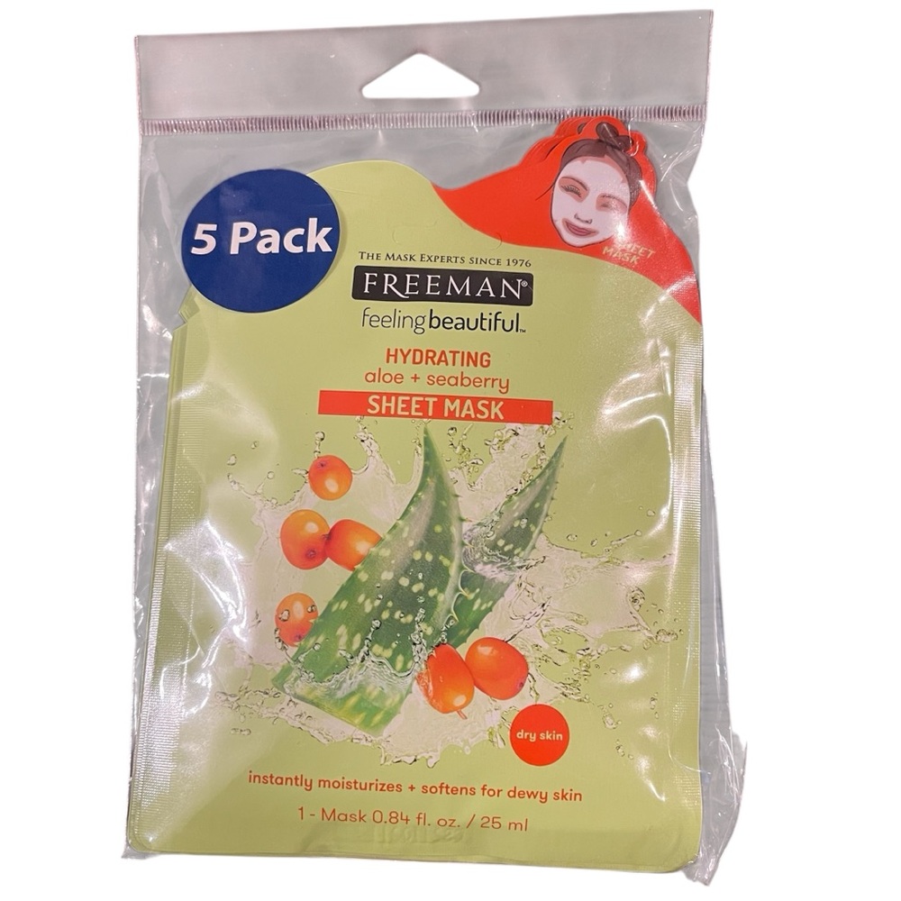 Freeman Hydrating Aloe & SeaBerry Sheet Face Masks for Dry Skin 5 Pack